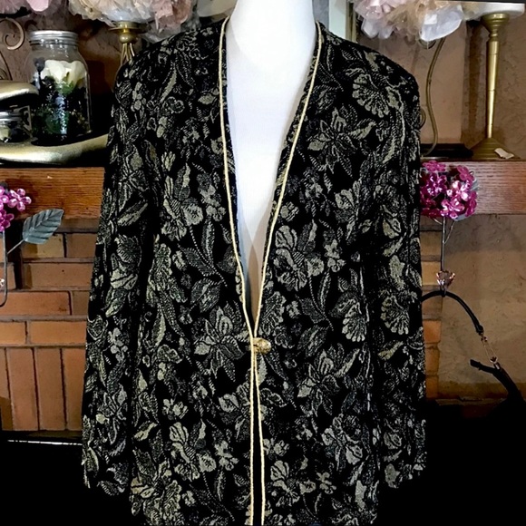 VINTAGE DONNKENNY BLACK & GOLD BROCADE 1980'S CARDIGAN (M) - Picture 8 of 11